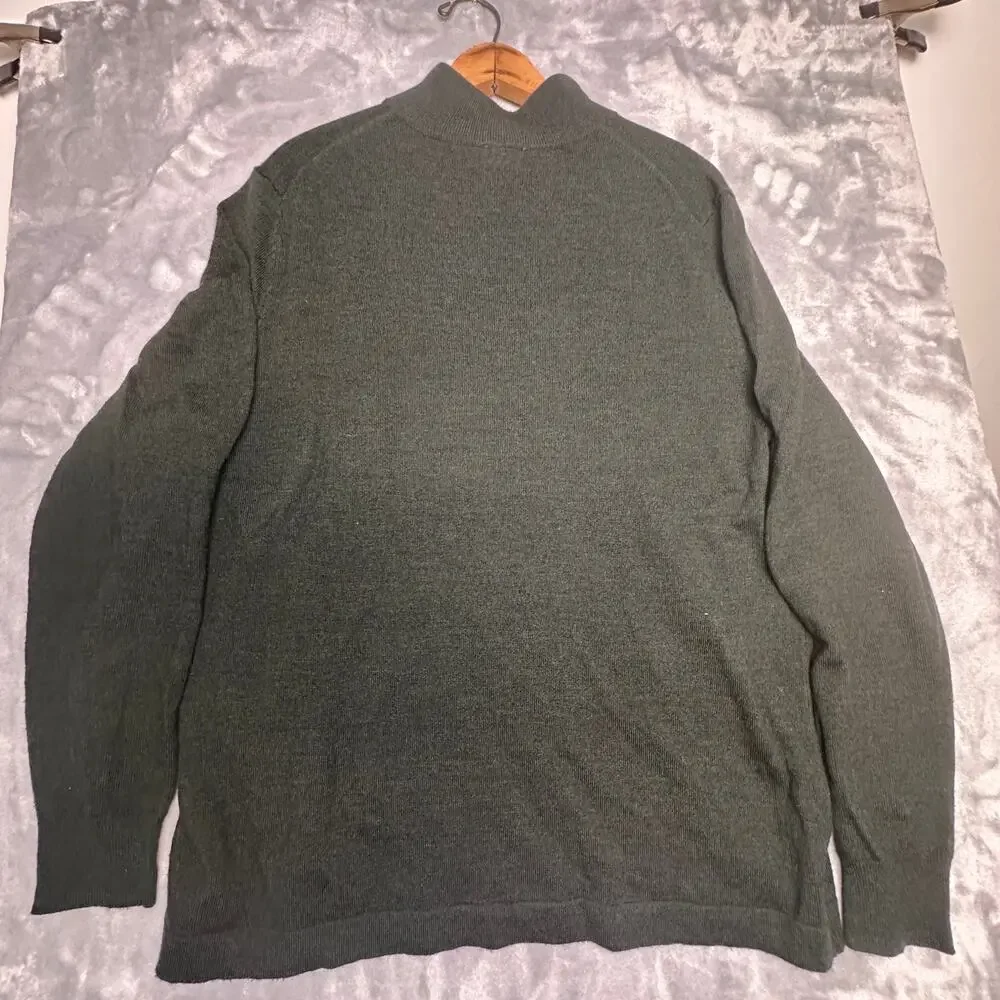 Jos A Bank Traveler  1/4 Zip Merino Wool Green Pullover Sweater Size Large‎